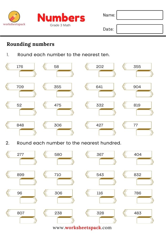 ROUNDING NUMBERS WORKSHEET (GRADE 3 MATH) - worksheetspack