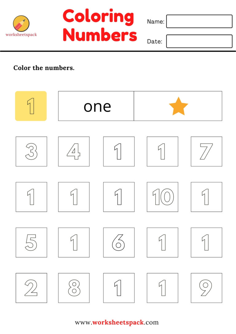 Numbers coloring worksheets (120) worksheetspack