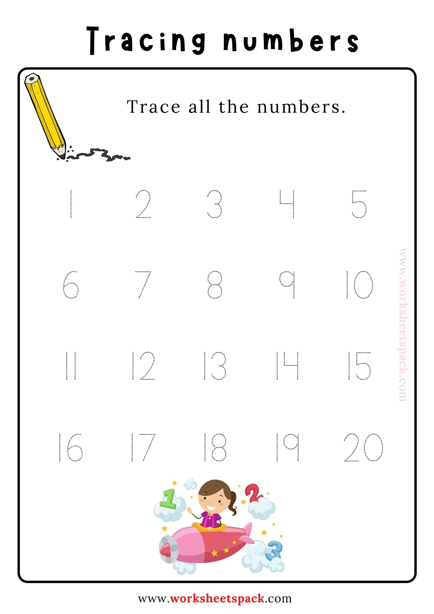Dotted numbers for tracing - worksheetspack