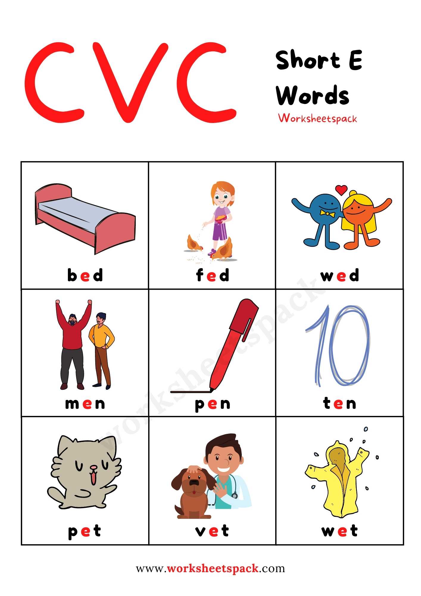 Free CVC Words with Pictures PDF - worksheetspack