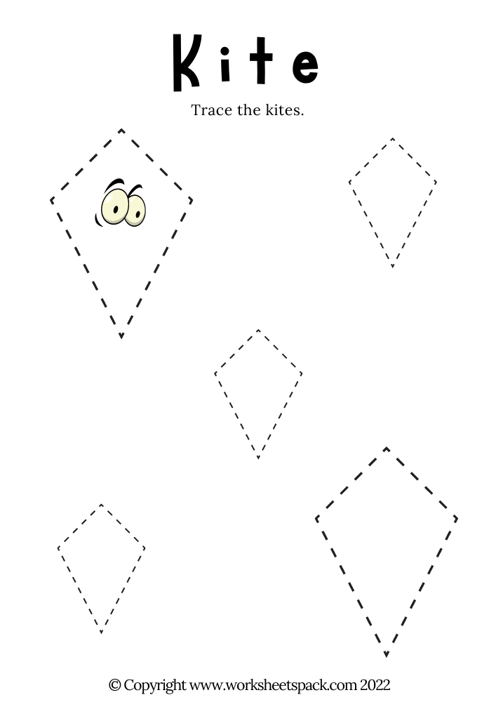 Free Kite Tracing Worksheet PDF worksheetspack