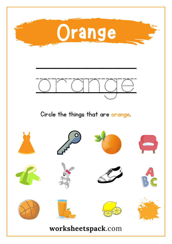 Orange Color Sheet Printable Free PDF, Color Orange Worksheet for