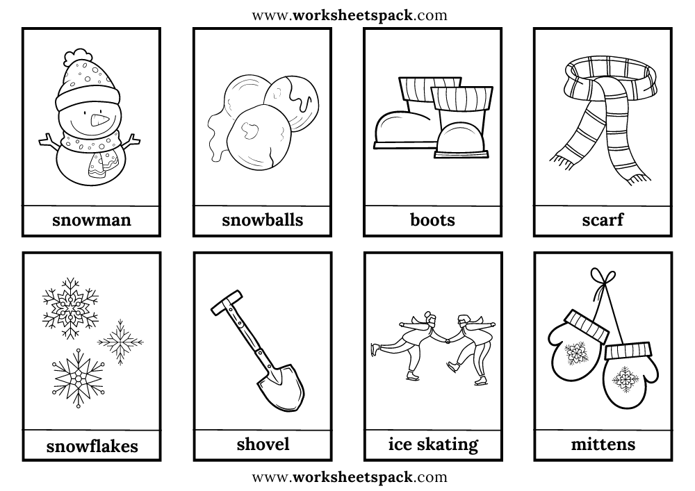 Winter Flashcards PDF worksheetspack