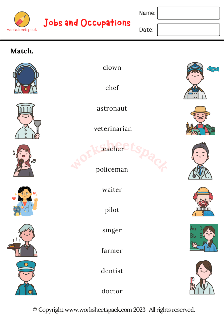 Free Jobs and Occupations Worksheets PDF - worksheetspack