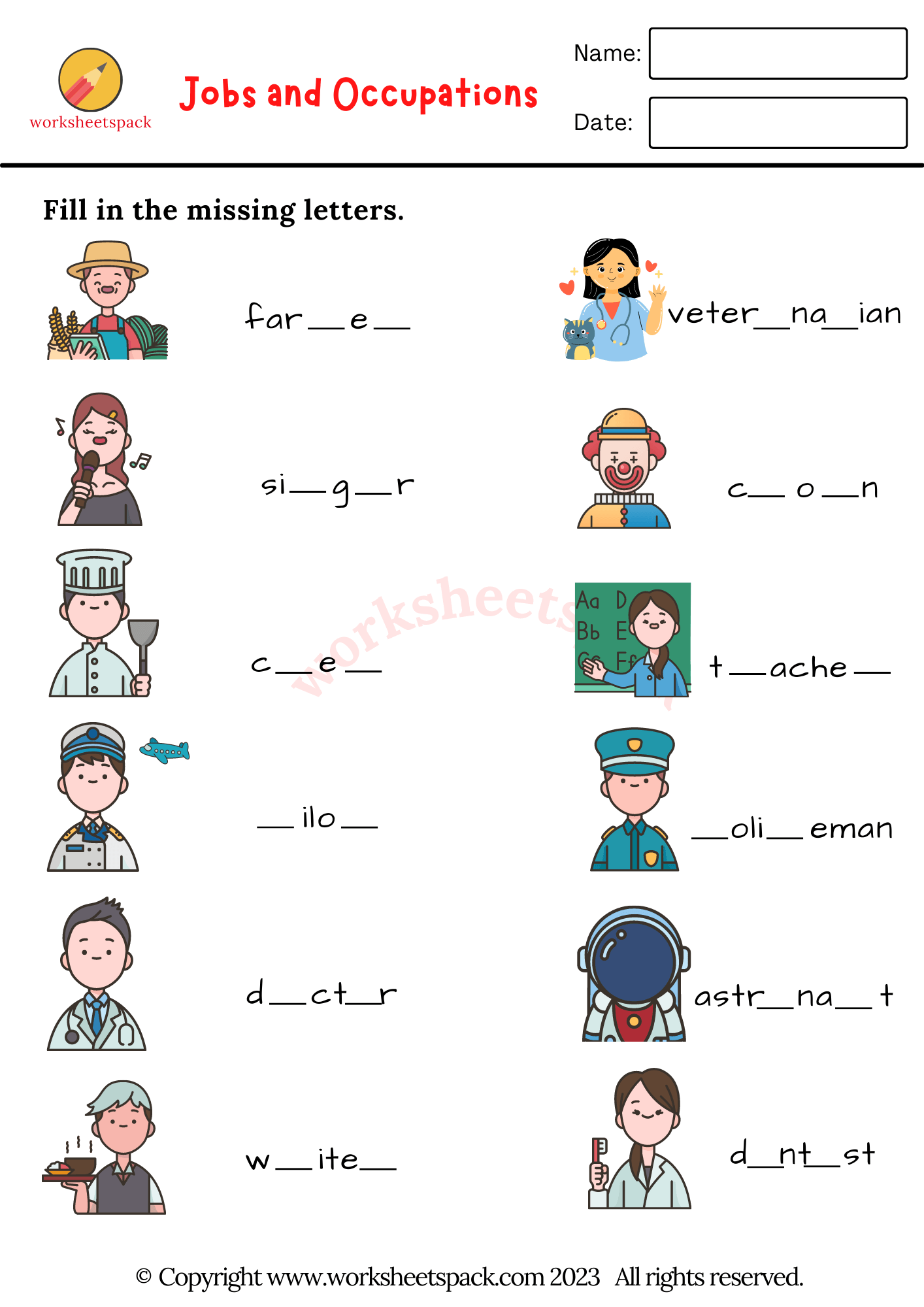 Free Jobs and Occupations Worksheets PDF worksheetspack