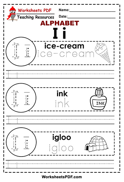 Letter I ( A To Z Alphabet) - Worksheets Pdf