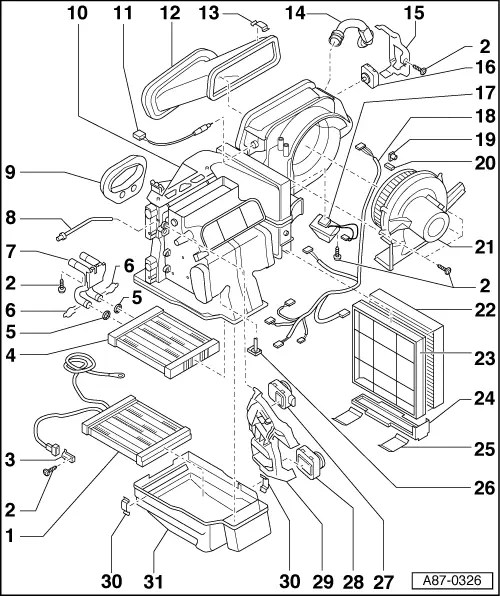 Audi Manuals > A2 > Heating, ventilation, air conditioning system > Heating, air