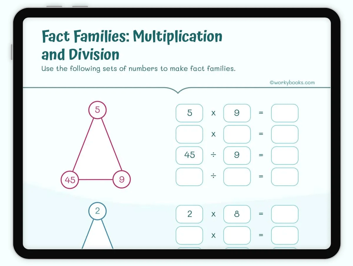 Fact Families (Multiplication and Division) Worksheet | 3.OA.C.7,3.OA.B