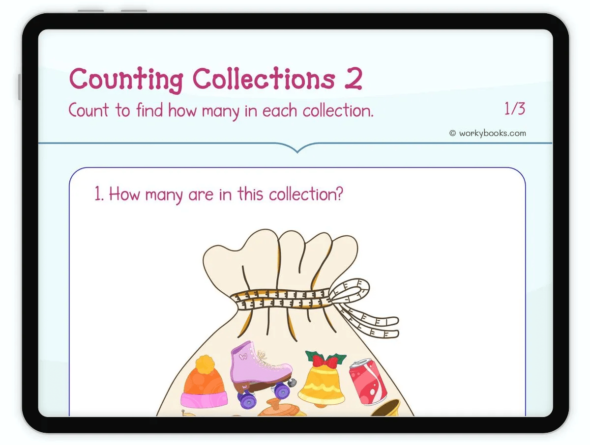 Counting Collections 2 Worksheet | K.CC.B.4.B | Workybooks