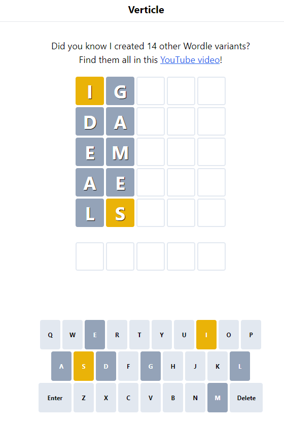 Verticle Wordle Game🕹️ it´s a vertical word Games like Wordle