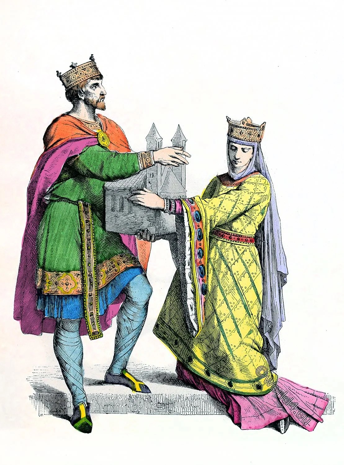 King and Queen of the Franks. Medieval nobility 10th century.