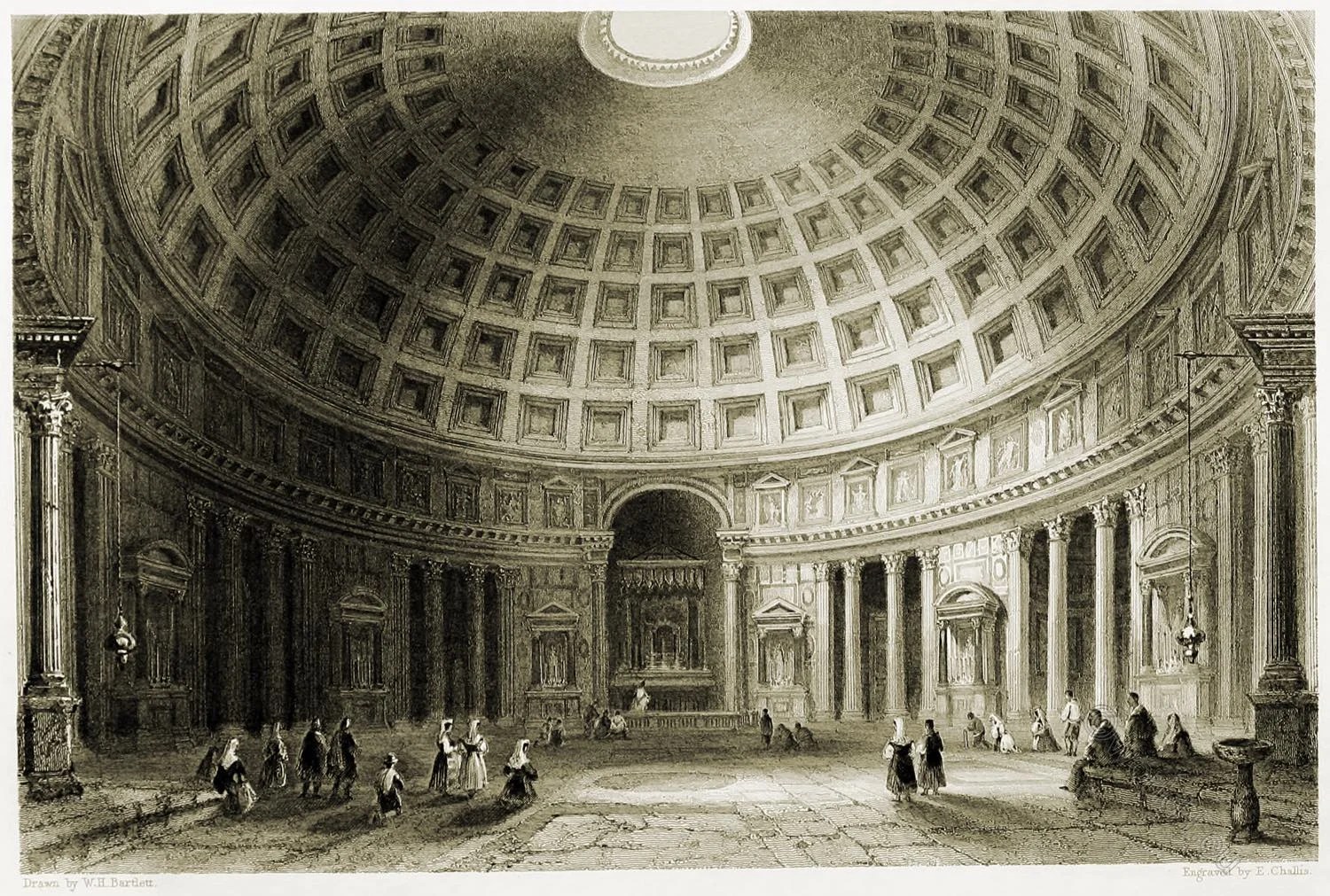 The Roman Pantheon, a temple to all the Gods. Ancient architecture.