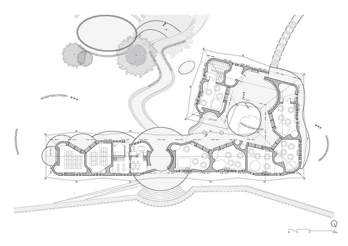 Localworks built junior school with organically shaped classrooms made