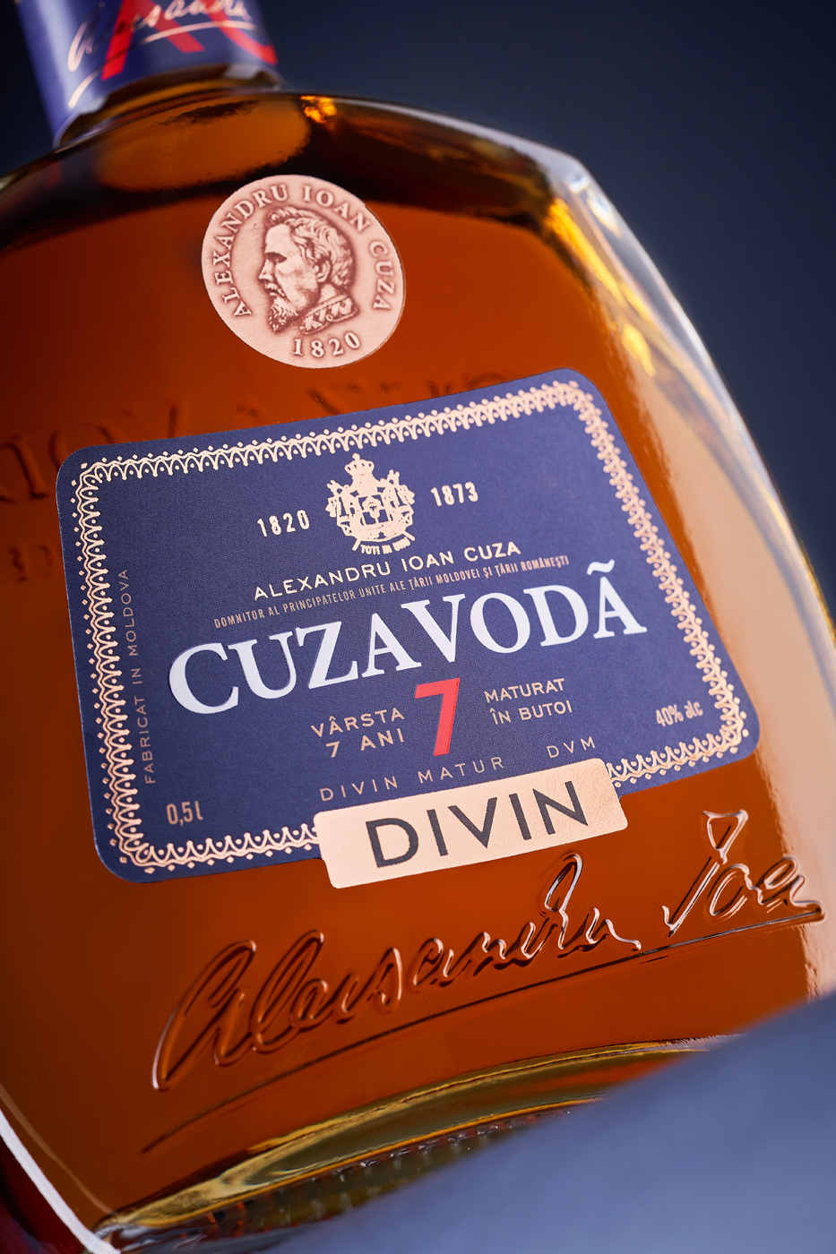 Brandy Bottle and Label Design for Cuza Voda by 43oz Design Studio