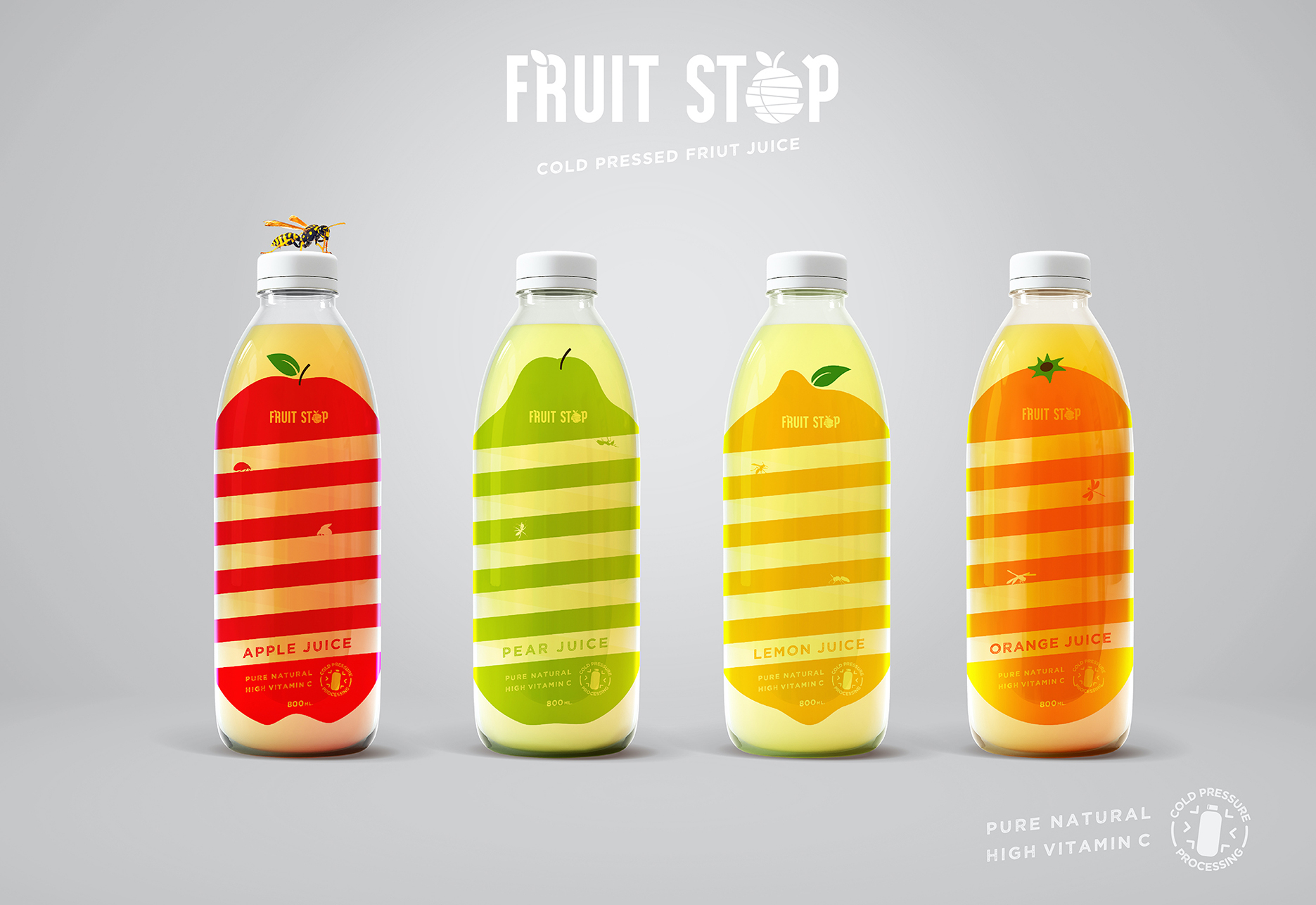 Fruit Stop Cold Pressed Fruit Juice Packaging Design World Brand