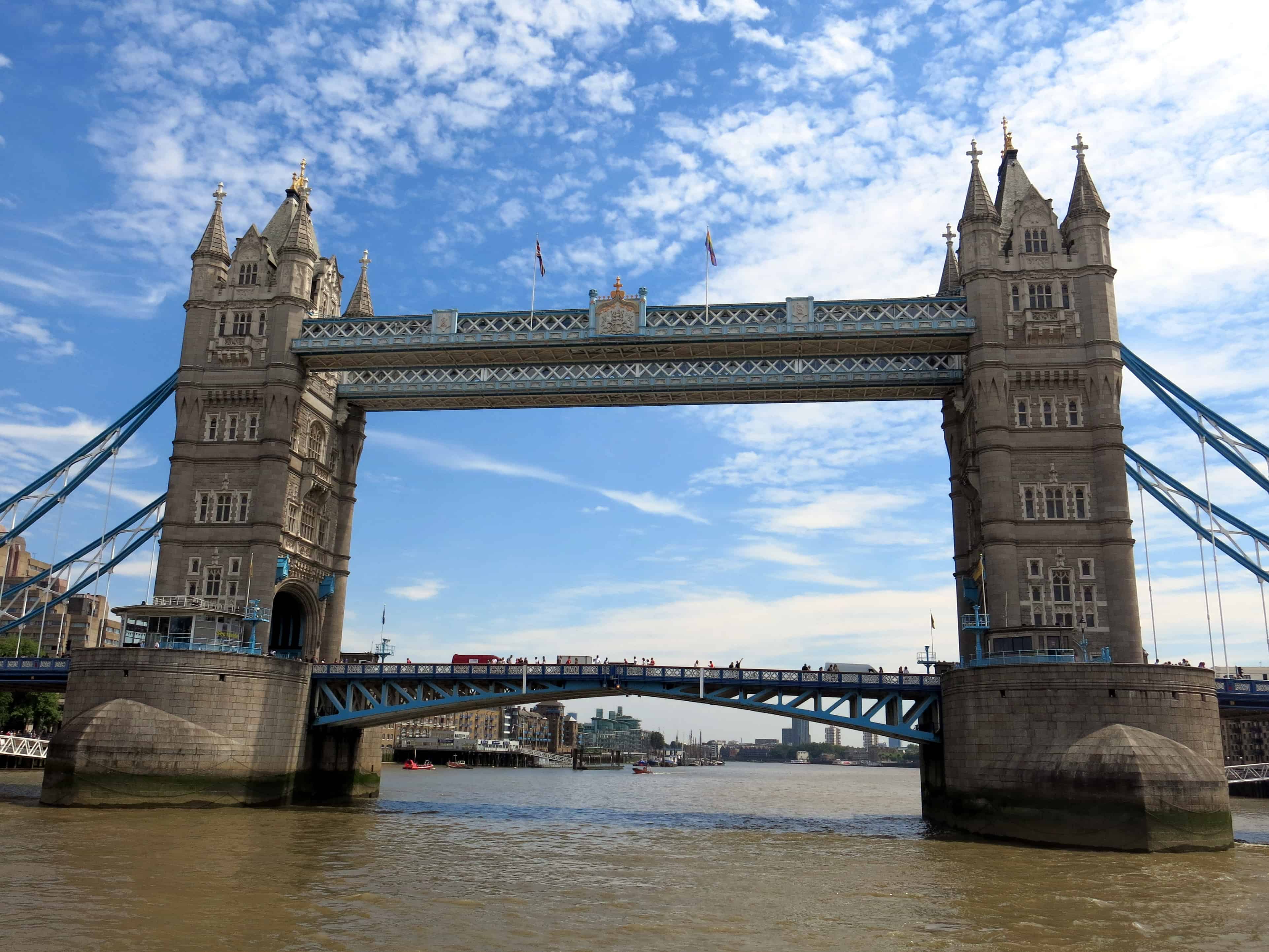 Tower Bridge in London, seen from the Thames River Cruise.