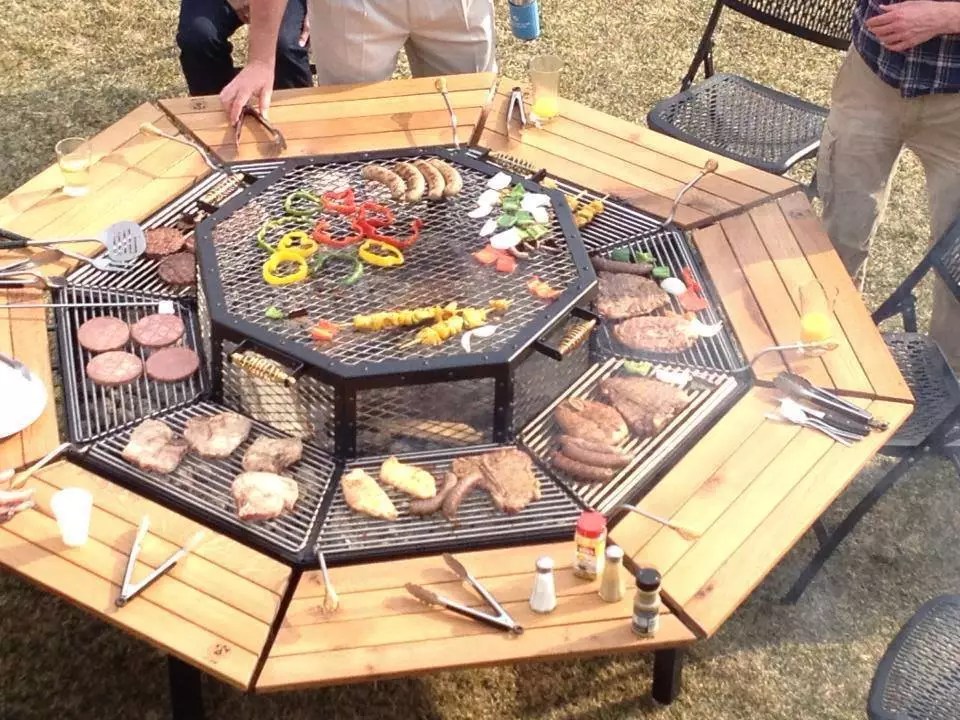 3In1 Octagon Fire Pit Grill And Table World inside pictures
