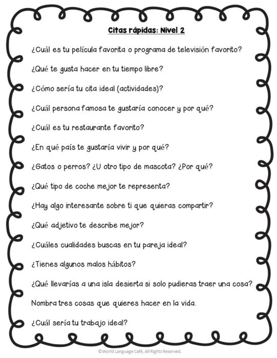 Spanish Speaking Activities World Language Cafe