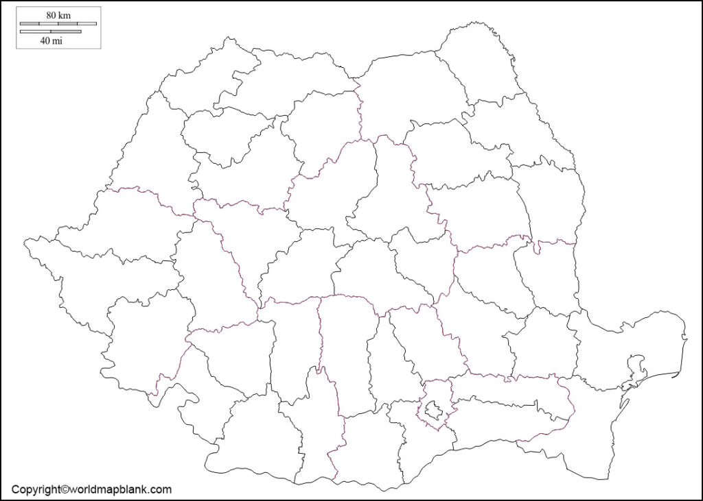 Printable Blank Map of Romania Outline Transparent PNG Map