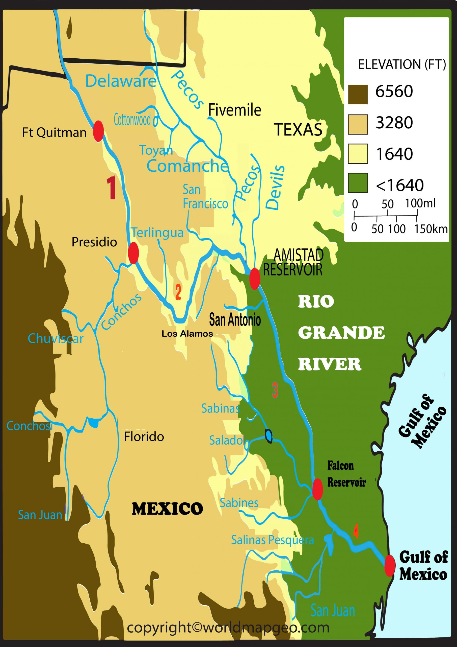 Rio Grande River Map Texas US Printable Map