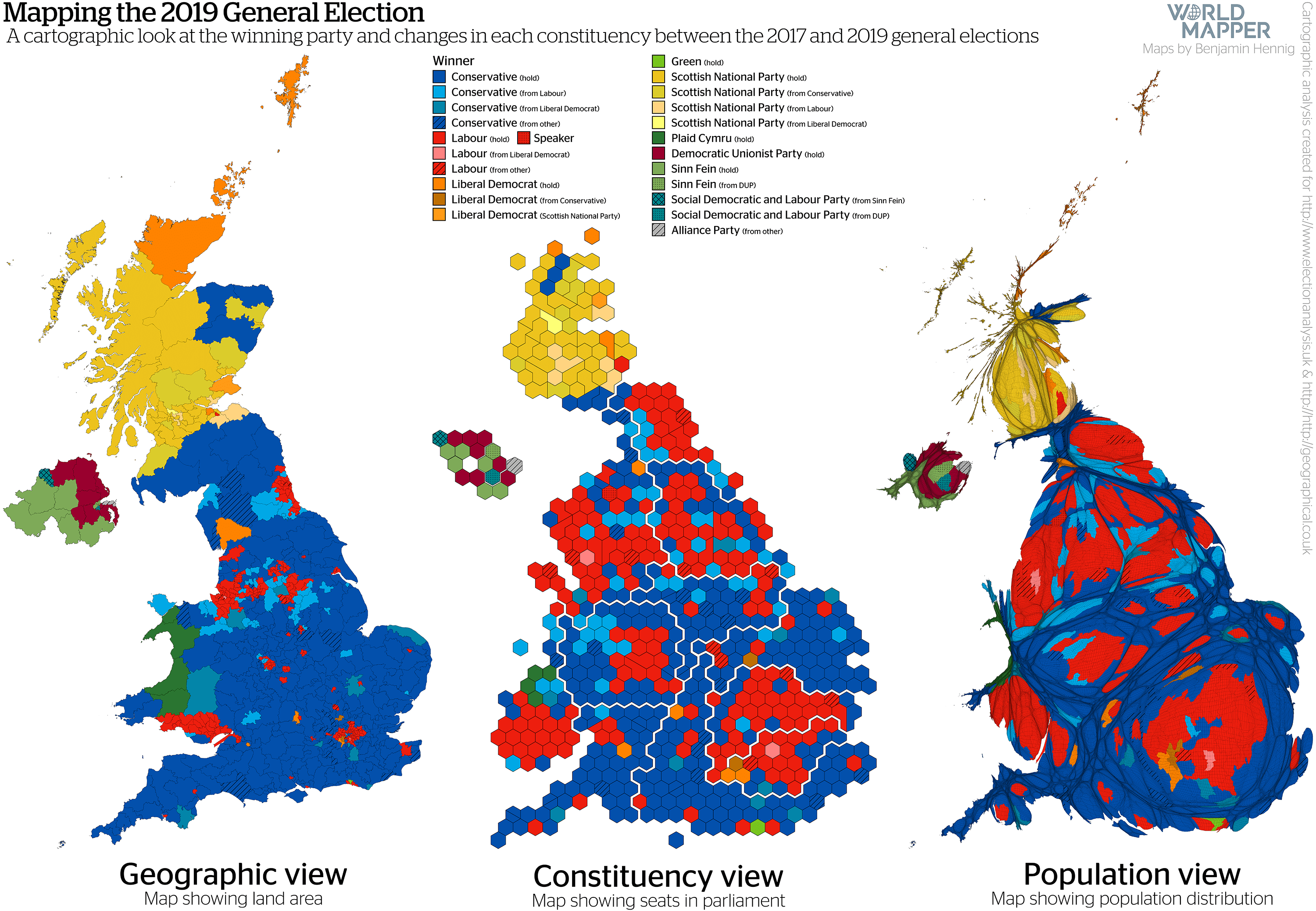 Cartographic Views of the 2019 General Election Worldmapper