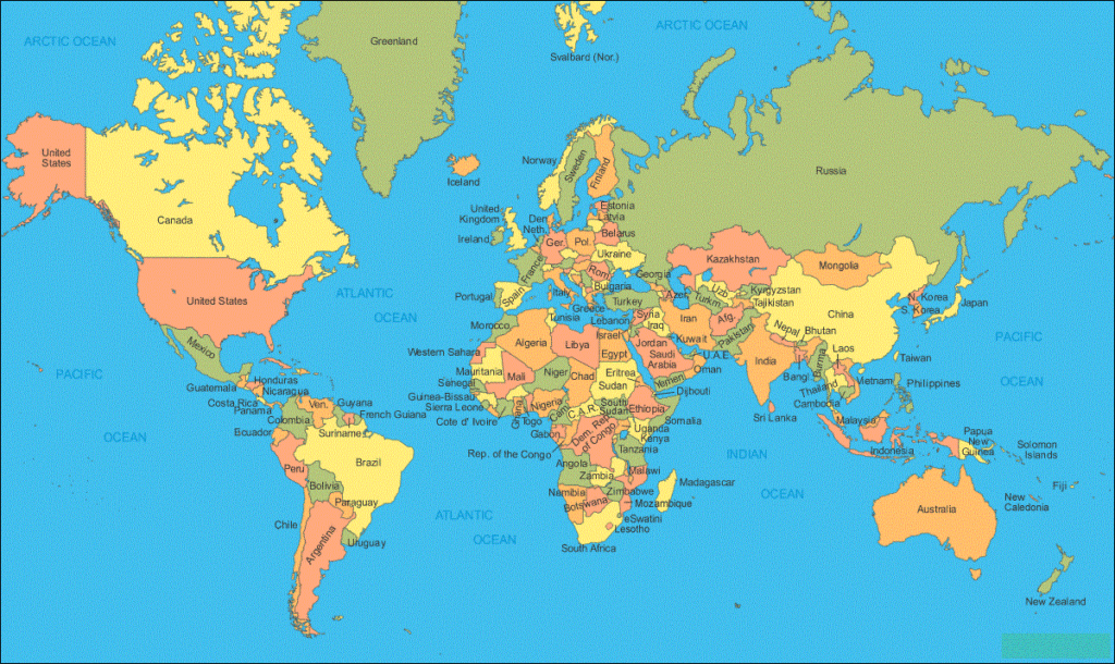 Free Printable World Map with Countries Labeled - World Map with Countries
