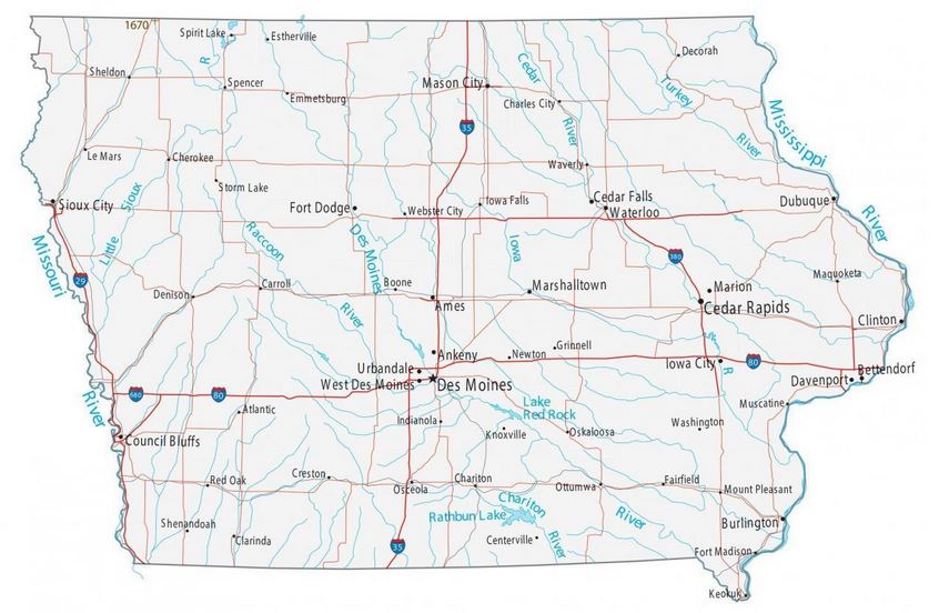 Free Iowa Map With Cities And The Top 20 Cities In Iowa
