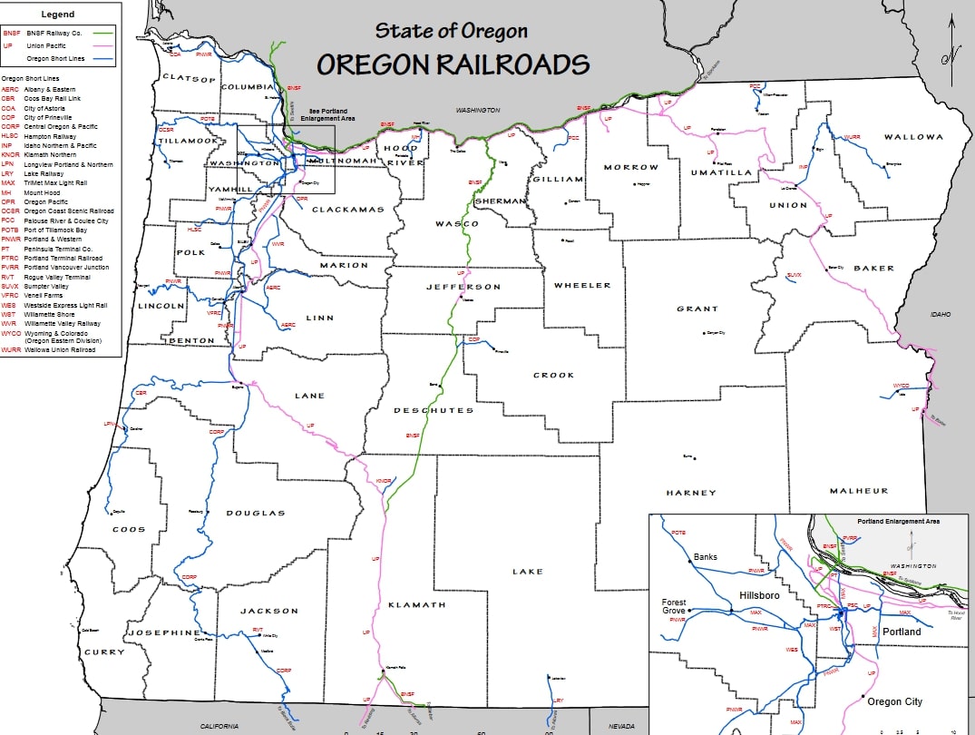 Free Oregon Railroad Map And The 8 Major Railroads In Oregon