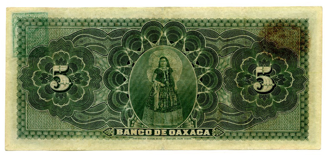 Bancos 5 Pesos 10.3.03 Oaxaca XF+ M447a 34027 World Numismatics LLC