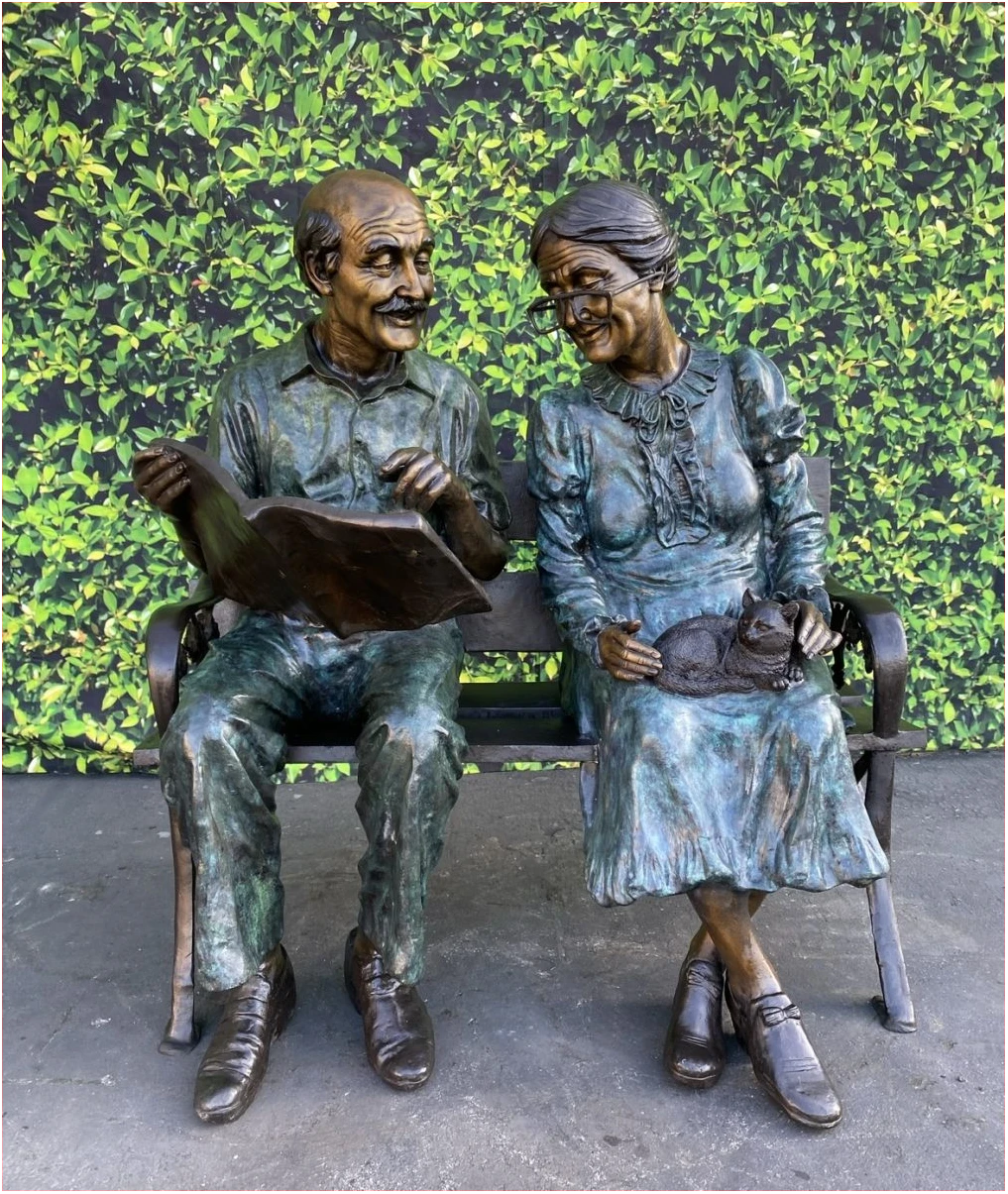 Grandparents on Garden Bench Bronze Statue World of Bronze