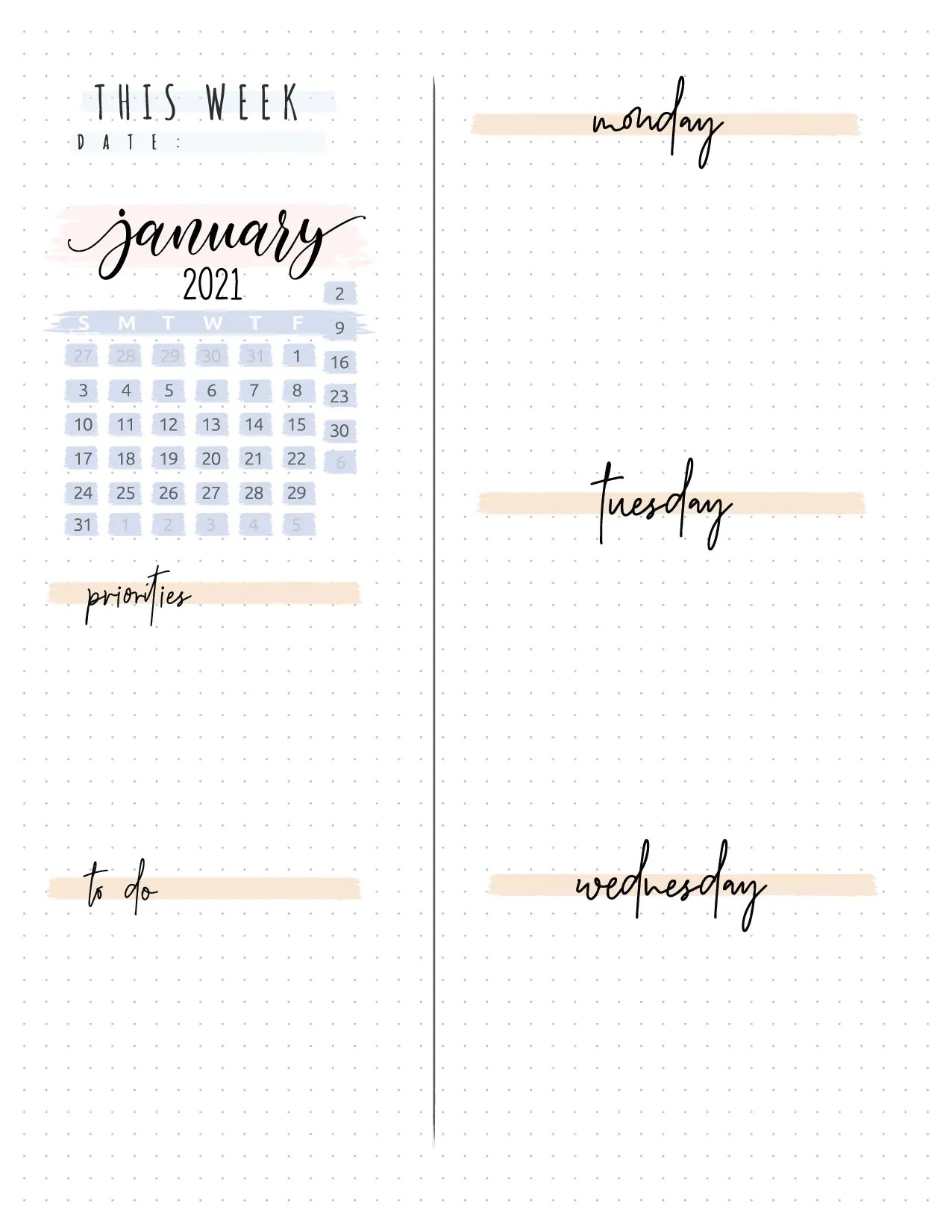 Free Bullet Journal Weekly Planner Template Bullet Journal Ideas