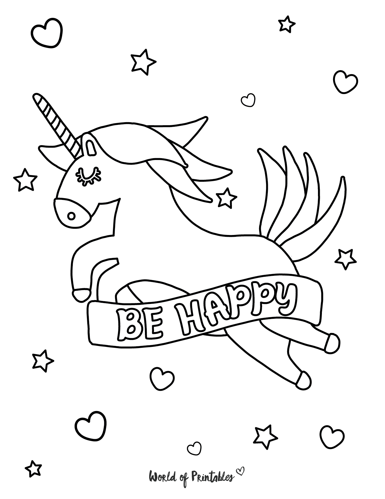 Happy Unicorn Coloring Page Printable Coloring Pages Kids