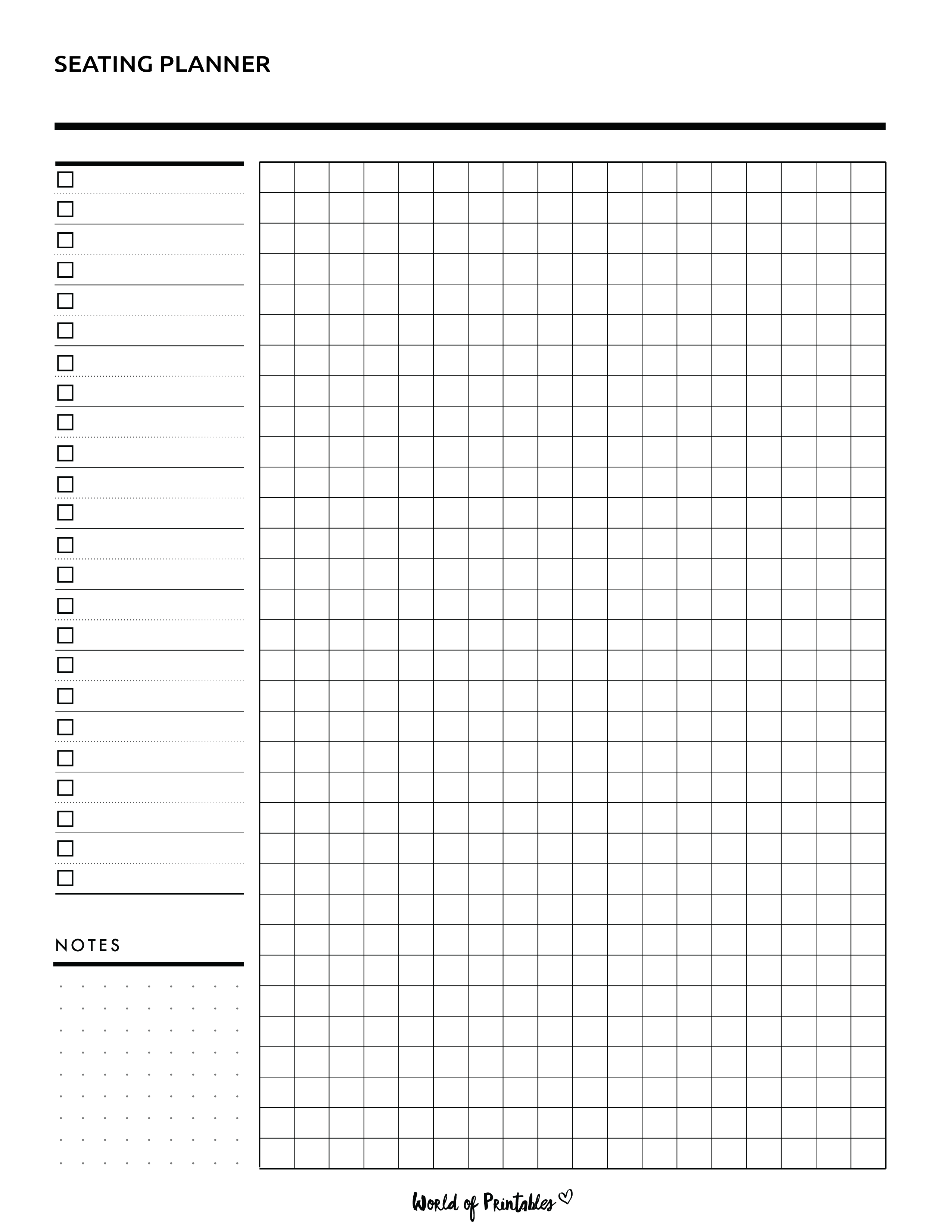 U Shaped Seating Chart Template