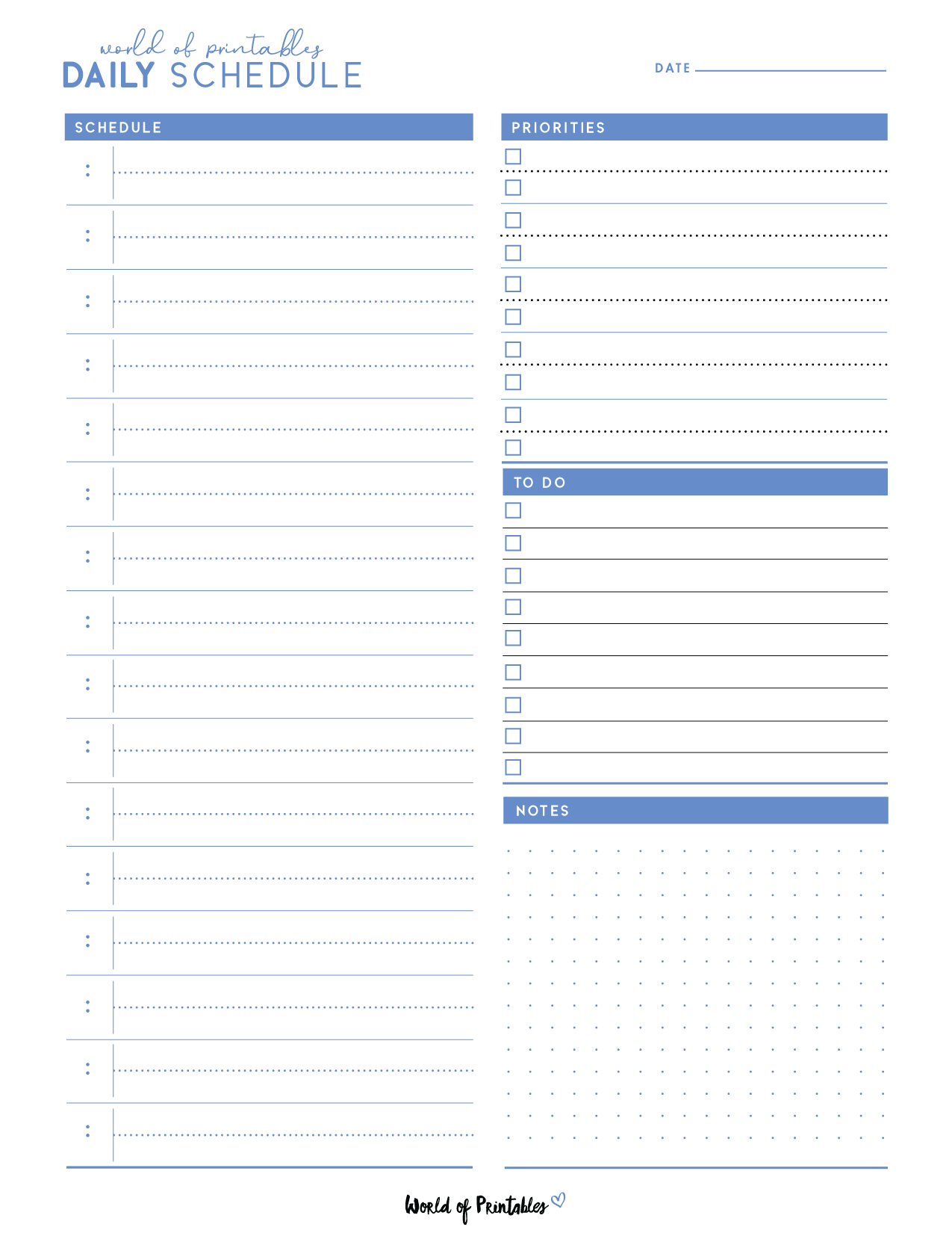 Daily Schedule Templates World of Printables