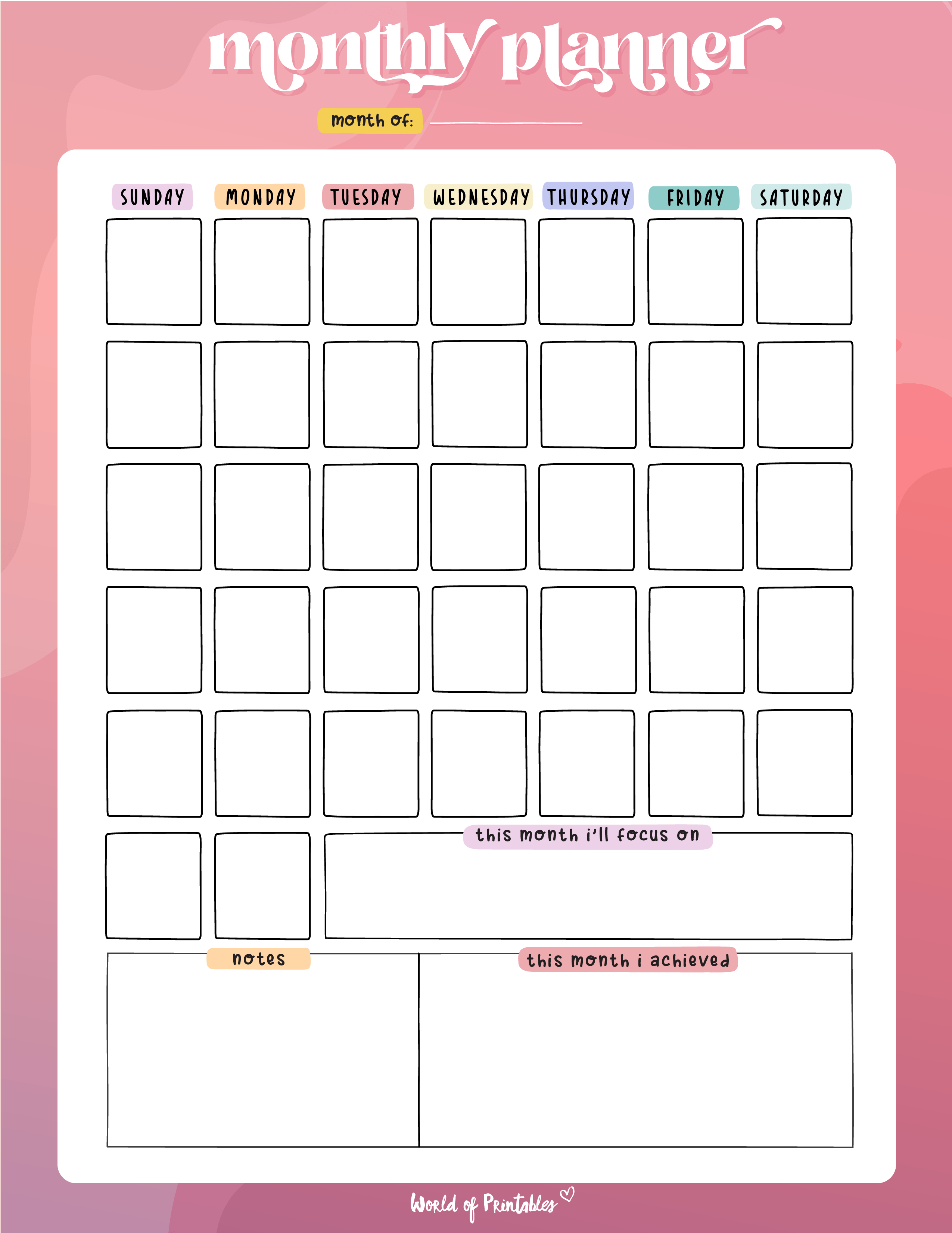 FREE Printable Monthly Planners - World of Printables