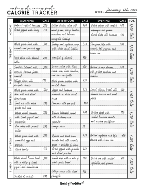 Free Printable Calorie Tracker - World of Printables