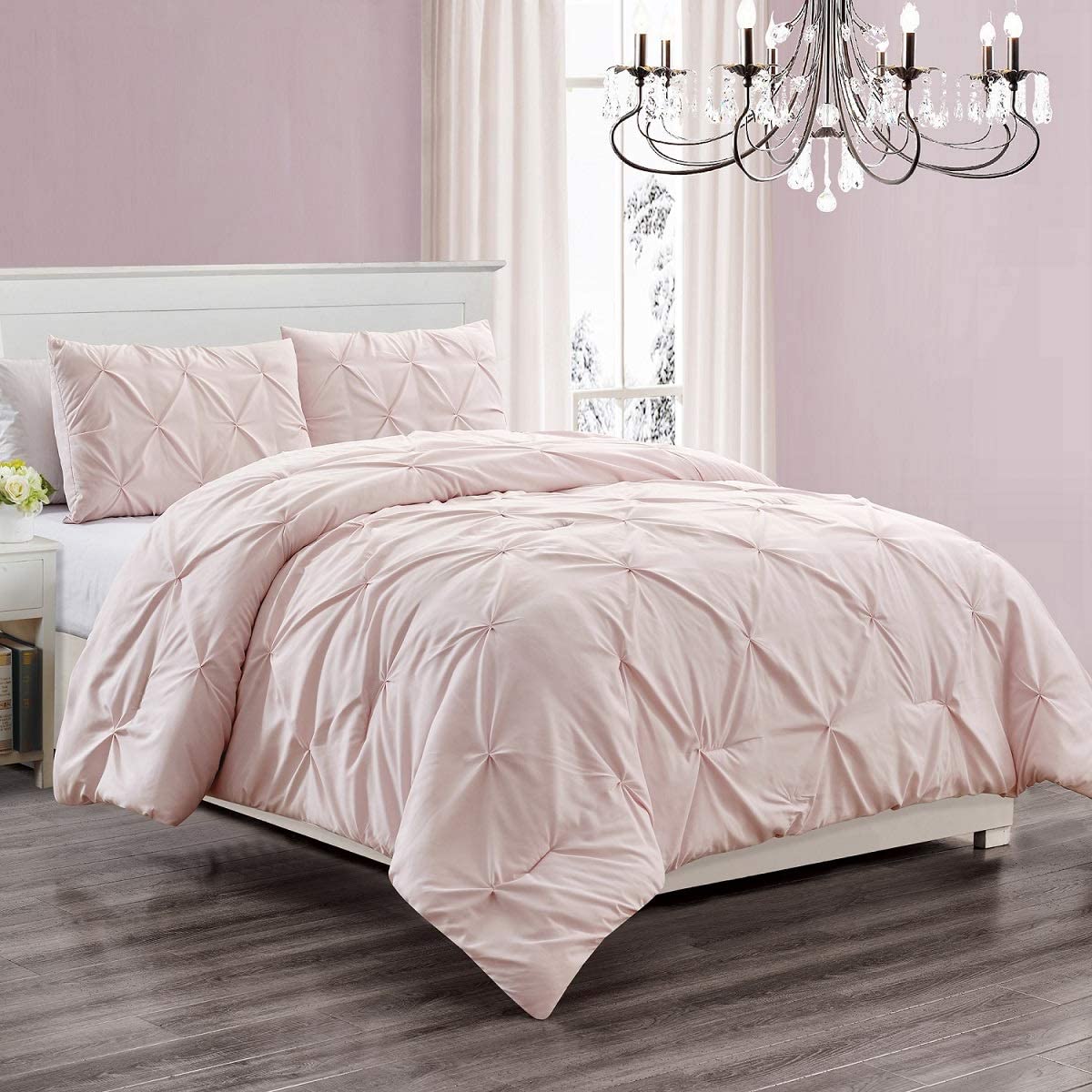 7Piece Rose BedinaBag with Pinch Pleat Comforter Sets Home Decor