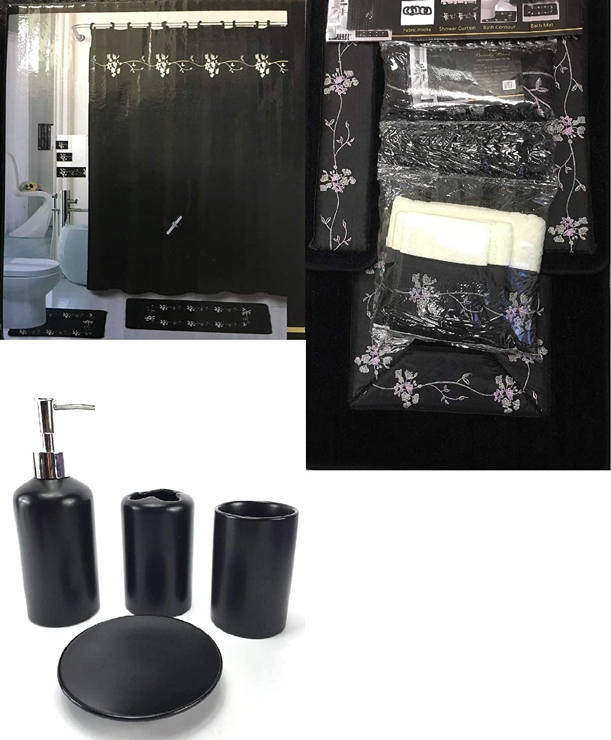 22 Piece bathroom sets with shower curtains, rugs and accessories