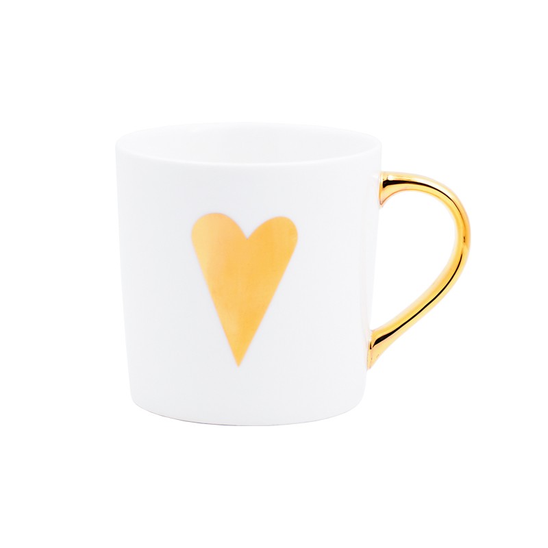 White Ceramic Coffee or Tea Cups with Gold Handles and Nice Patterns