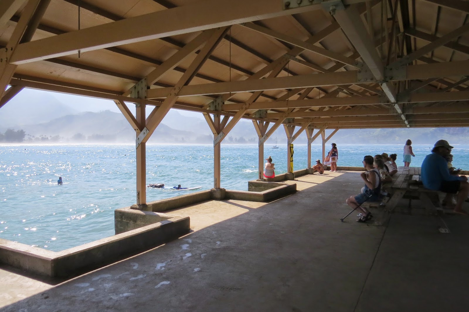 Wow!…A pier at Hanalei Beach Park…Scenery beyond description…See for yourself! Three little what