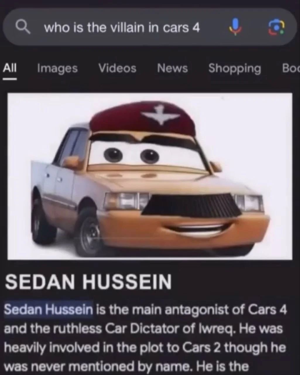 Sedan Hussein in Cars Memes Worst Jokes Ever