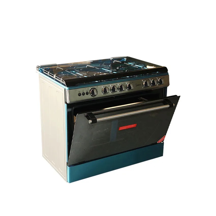 Midea Gas Cooker 5 Burner 90 x 60 cm Silver Oven + Grill Inox » Wortech