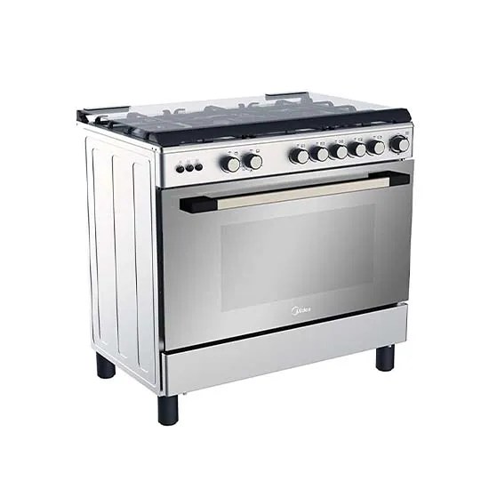 Midea Gas Cooker 5 Burner 90 x 60cm Silver Oven + Grill Inox Industrial