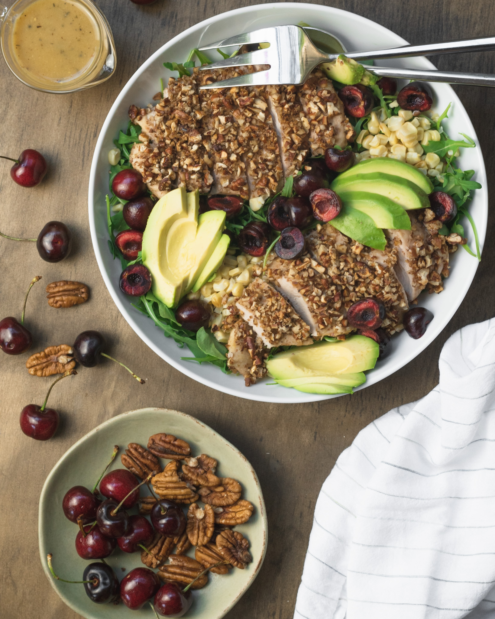 CHERRY + CORN SALAD W/ PECAN CRUSTED CHICKEN WORTHINGTON EATS
