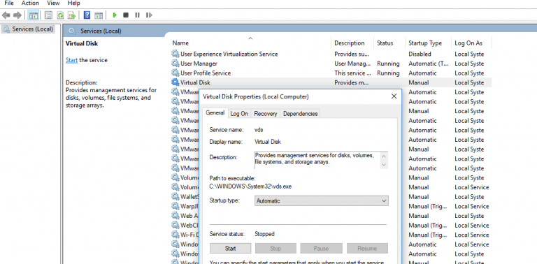 Unable to Start or Connect to Virtual Disk Service in Disk Management