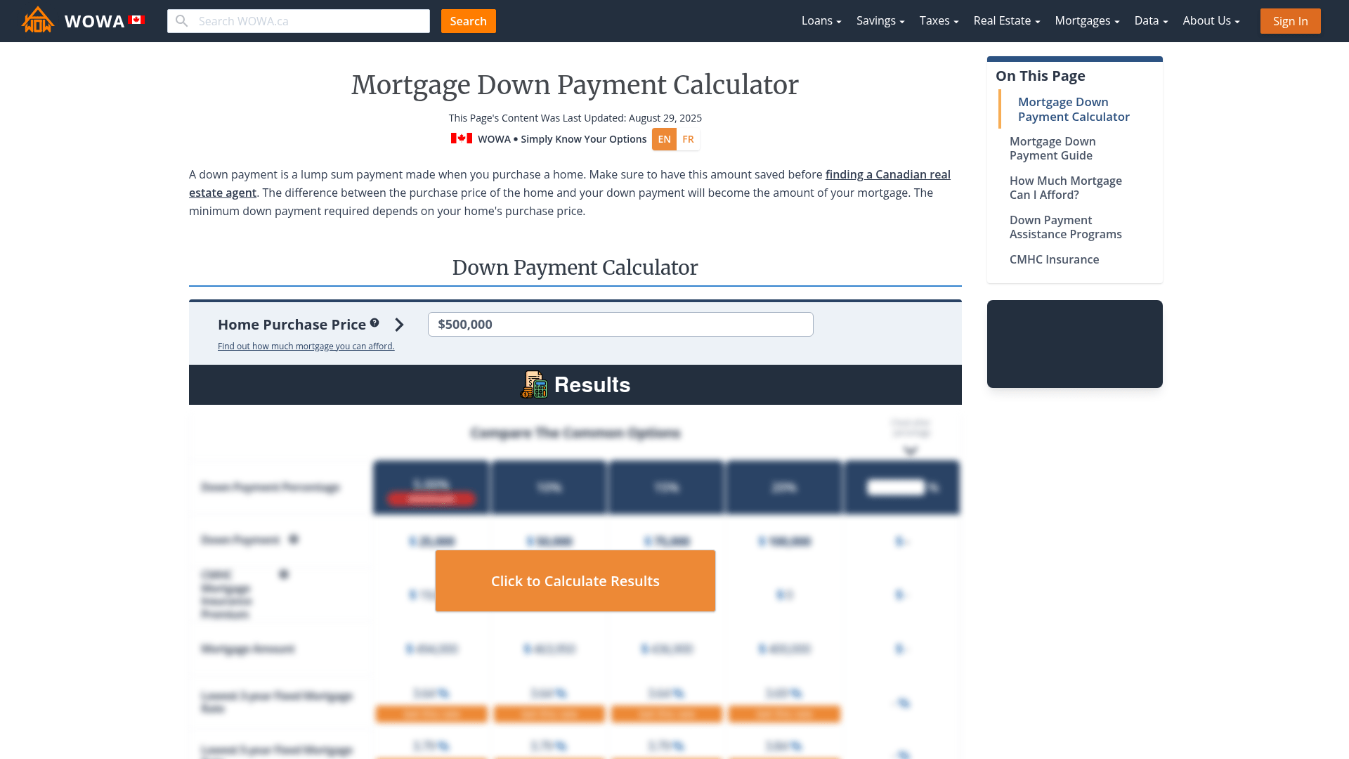 Mortgage Down Payment Calculator 2023 Mortgage Rules WOWA.ca