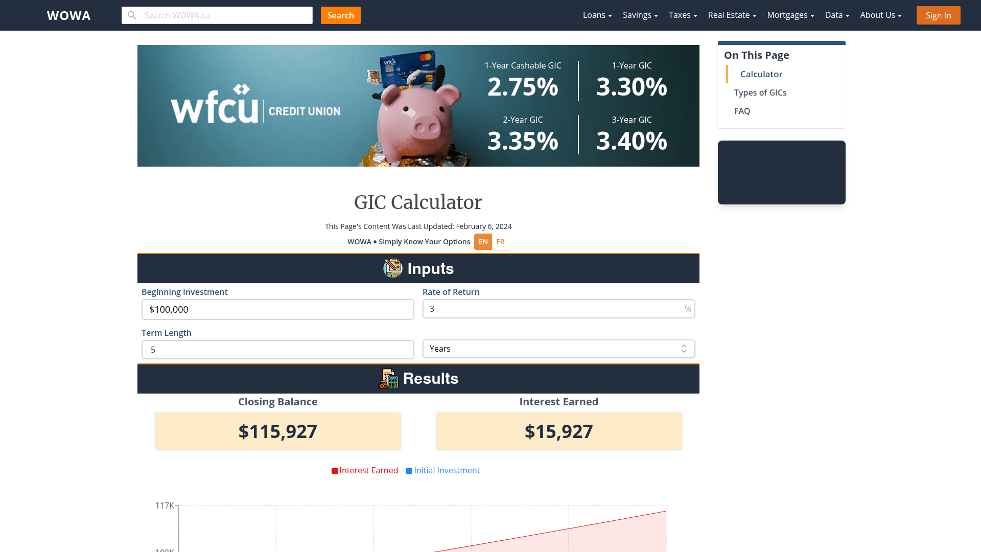 GIC Calculator WOWA.ca