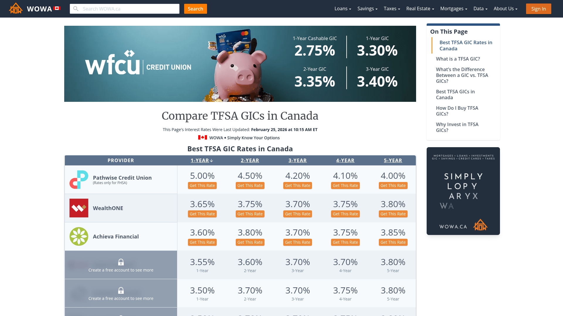 Best TFSA GICs in Canada WOWA.ca