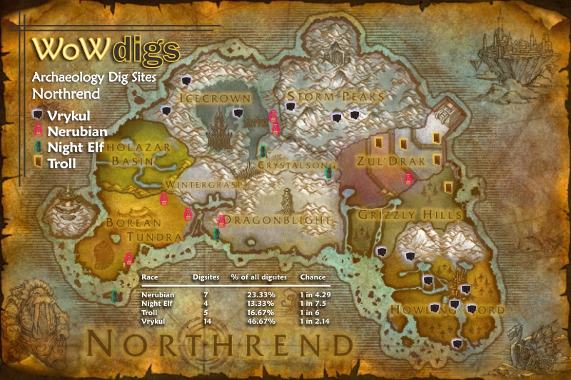 WoWdigs World of Warcraft Archaeology Locations Northrend