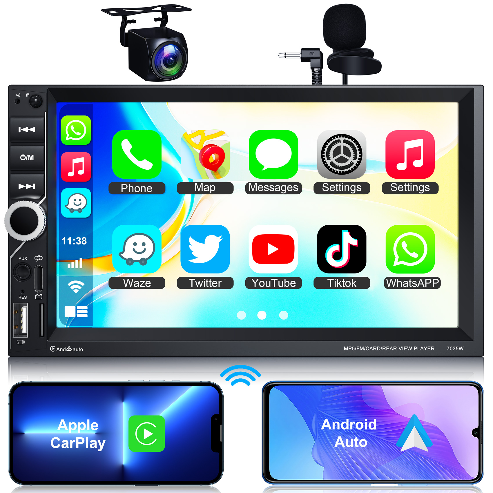 Double Din Car Stereo with Wireless Carplay & Android Auto wowivid
